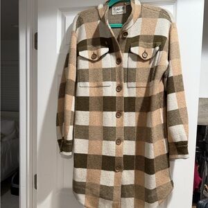 Anthropologie Plaid Utility Jacket in Olive and Tan